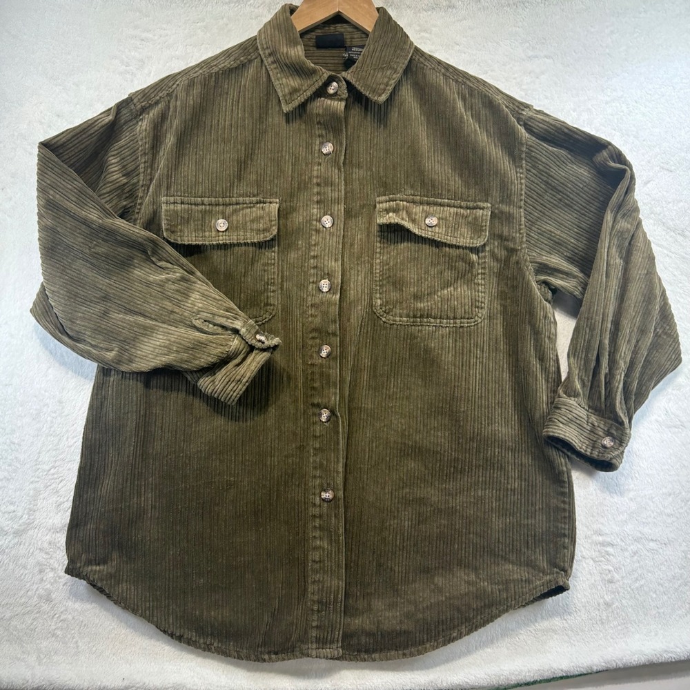 Vintage Route 66 Gorpcore Corduroy Cotton Shirt‎ M Workwear Grunge Olive Green